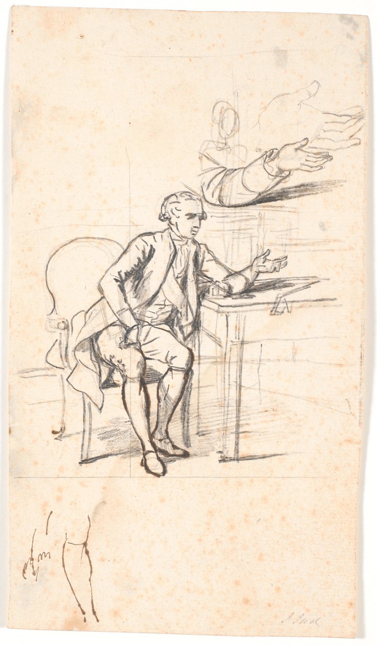 Estudio para el retrato familiar de Holmskiold de 1787: consejero Theodor Holmskiold sentado en una mesa de Jens Juel