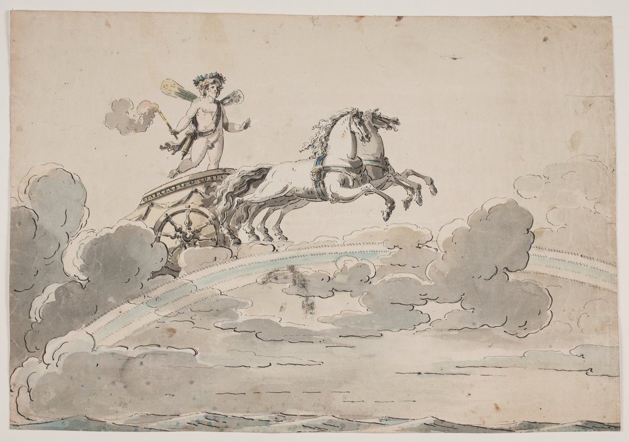 Amor (Eros) conduciendo un carro sobre el arco iris de Jens Petersen Lund