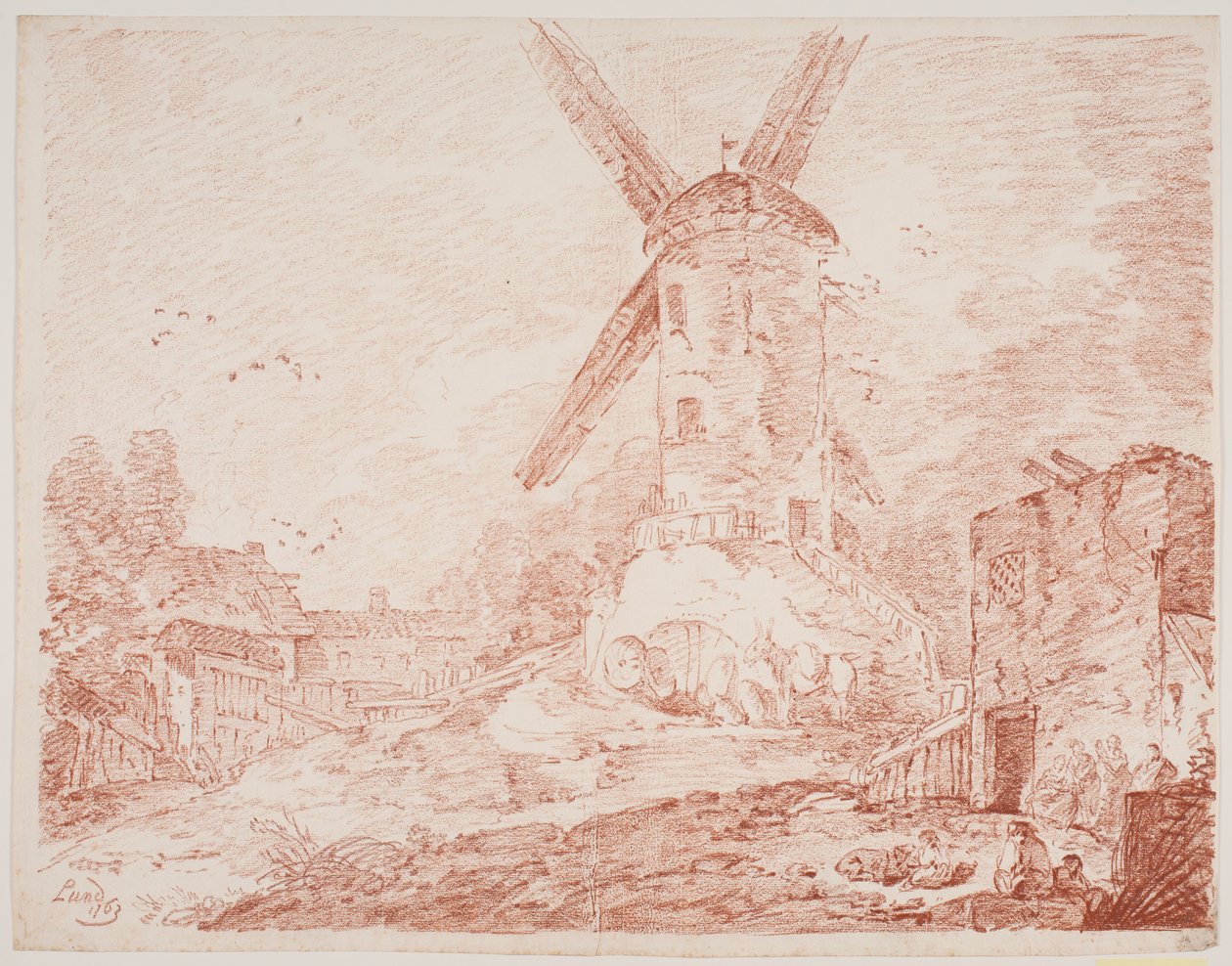 Paisaje italiano con molino de viento de Jens Petersen Lund