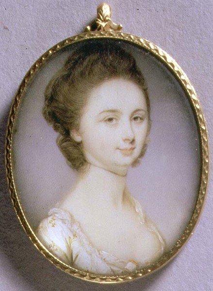 Retrato en miniatura de una dama con vestido blanco, c.1780-85 de Jeremiah Meyer