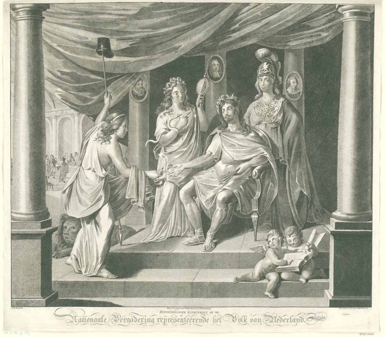 Alegoría sobre la Asamblea Nacional, 1796 Impresión artística simbólica en la Asamblea Nacional que representa al pueblo de los Países Bajos (título sobre el objeto) de Jeremias Snoek