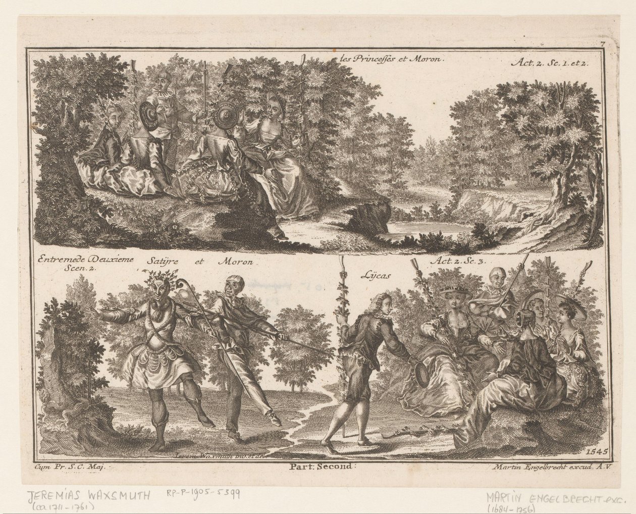 Dos escenas de teatro con figuras en un paisaje boscoso Les Princesses et Moron (título sobre objeto) de Jeremias Wachsmuth