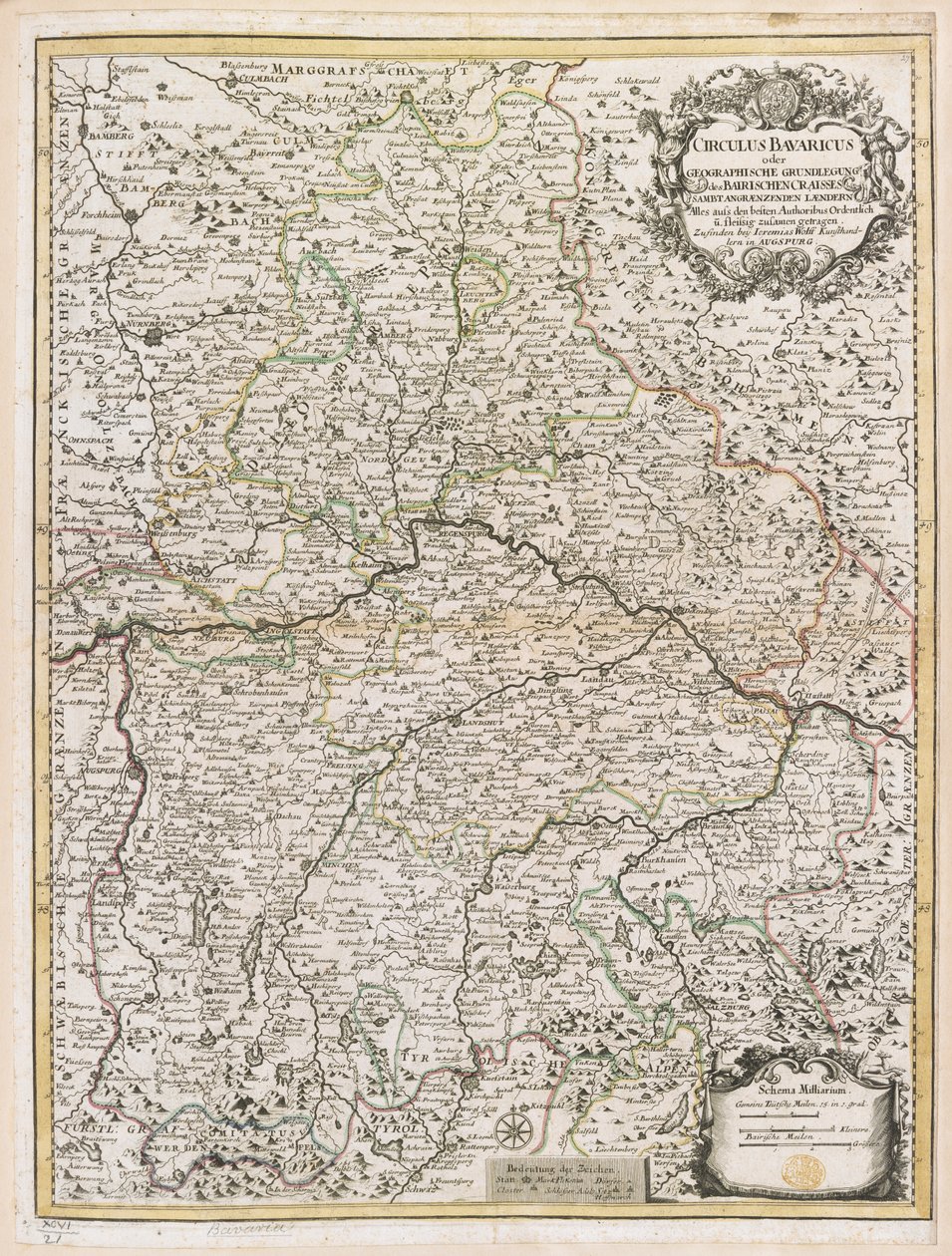 Mapa de Baviera, c.1695 (grabado en color) de Jeremias Wolff