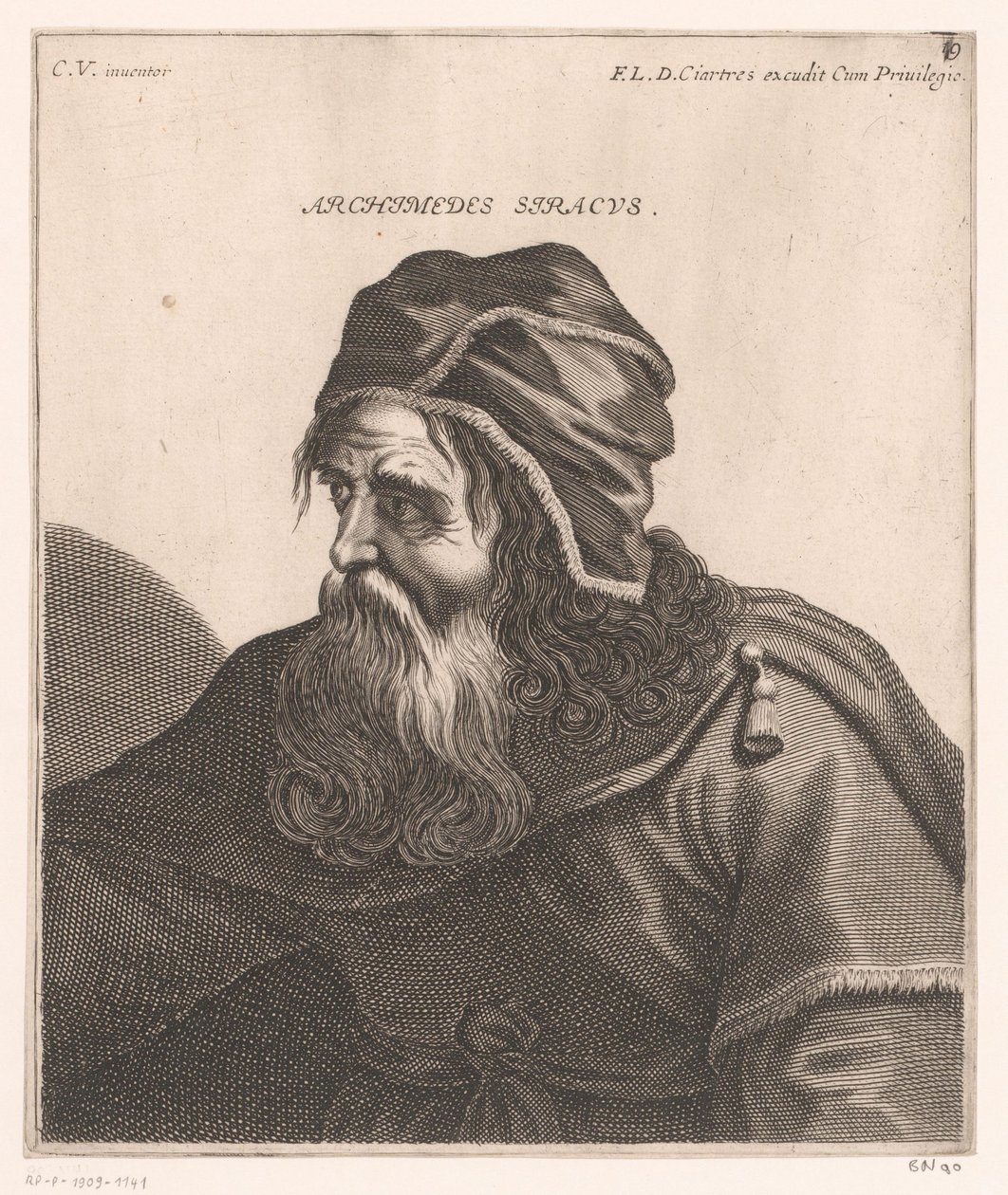 Retrato de Arquímedes Arquímedes Siracusa. (título en el objeto) Bustos de filósofos y reyes (título de serie) de Jerôme David (attributed to)