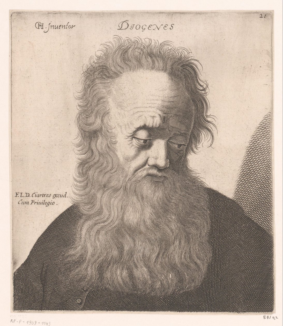 Retrato de Diógenes de Sinope Diógenes (título sobre objeto) Bustos de filósofos y reyes (título de serie) de Jerôme David (attributed to)