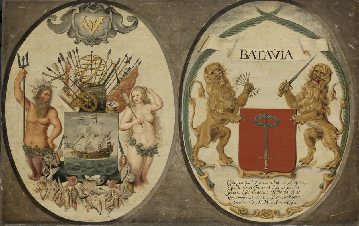 Las armas de la Compañía Holandesa de las Indias Orientales y de la ciudad de Batavia, 1651 de Jeronimus Becx