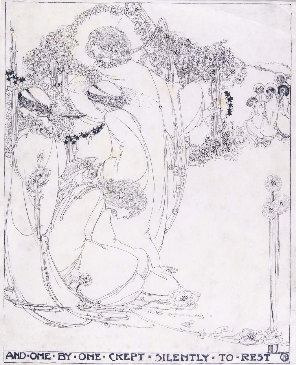 And One by One Crept Silently to Rest, c.1902-3 (pluma y tinta negra sobre vitela) de Jessie Marion King