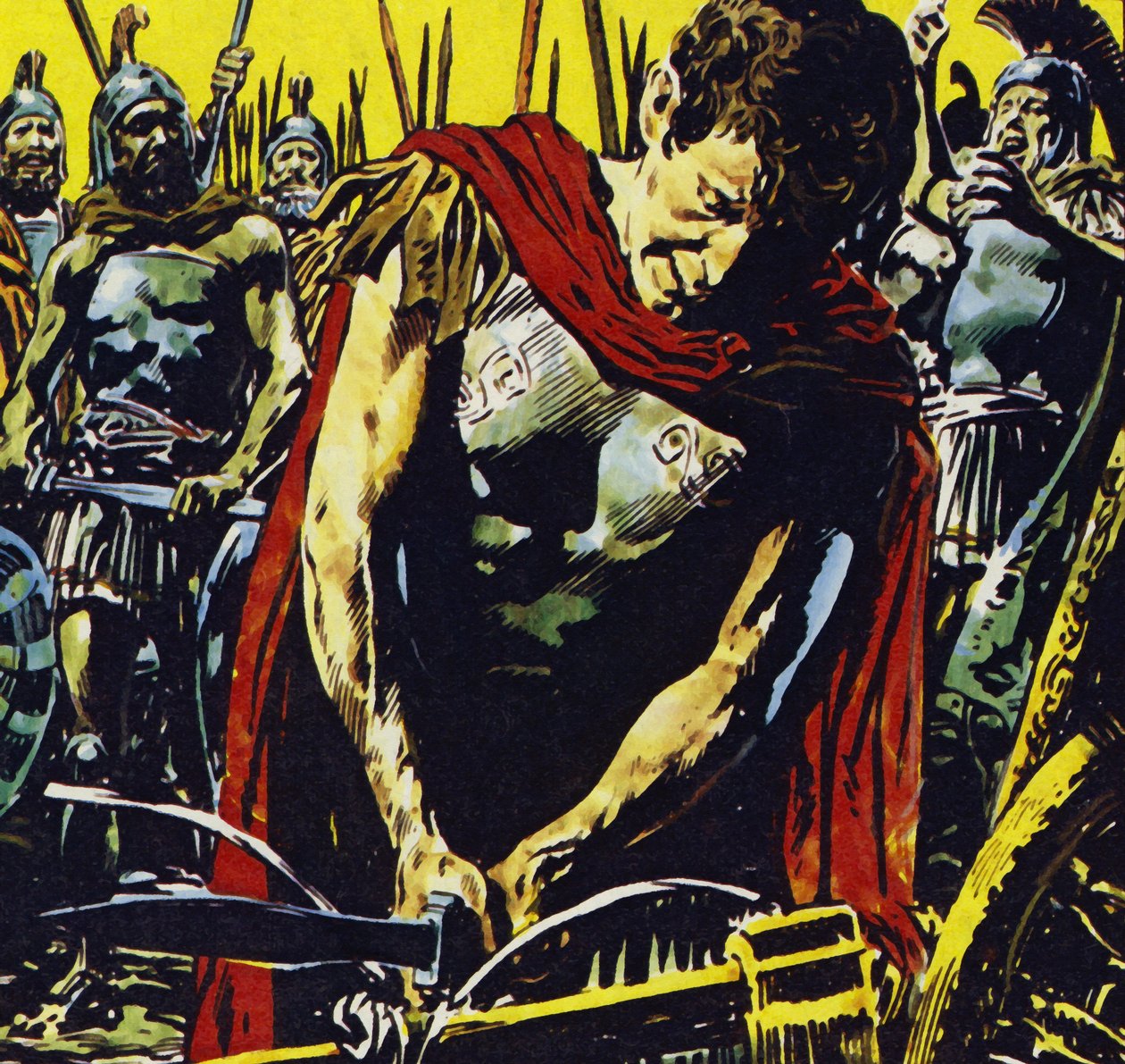 Alejandro rompe el nudo gordiano con su espada (litografía en color) de Jesus Blasco