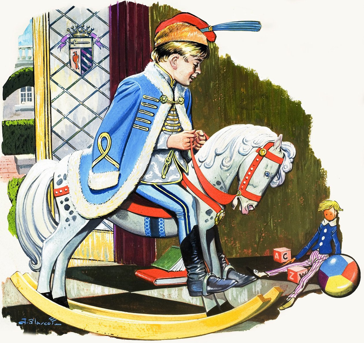 Boy on Rocking Horse, ilustración de "Teddy Bear" (gouache sobre papel) de Jesus Blasco