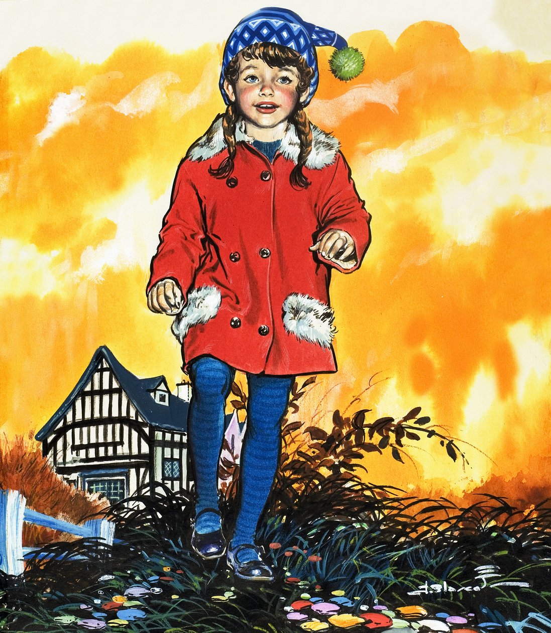 Chica con gorro (gouache sobre papel) de Jesus Blasco