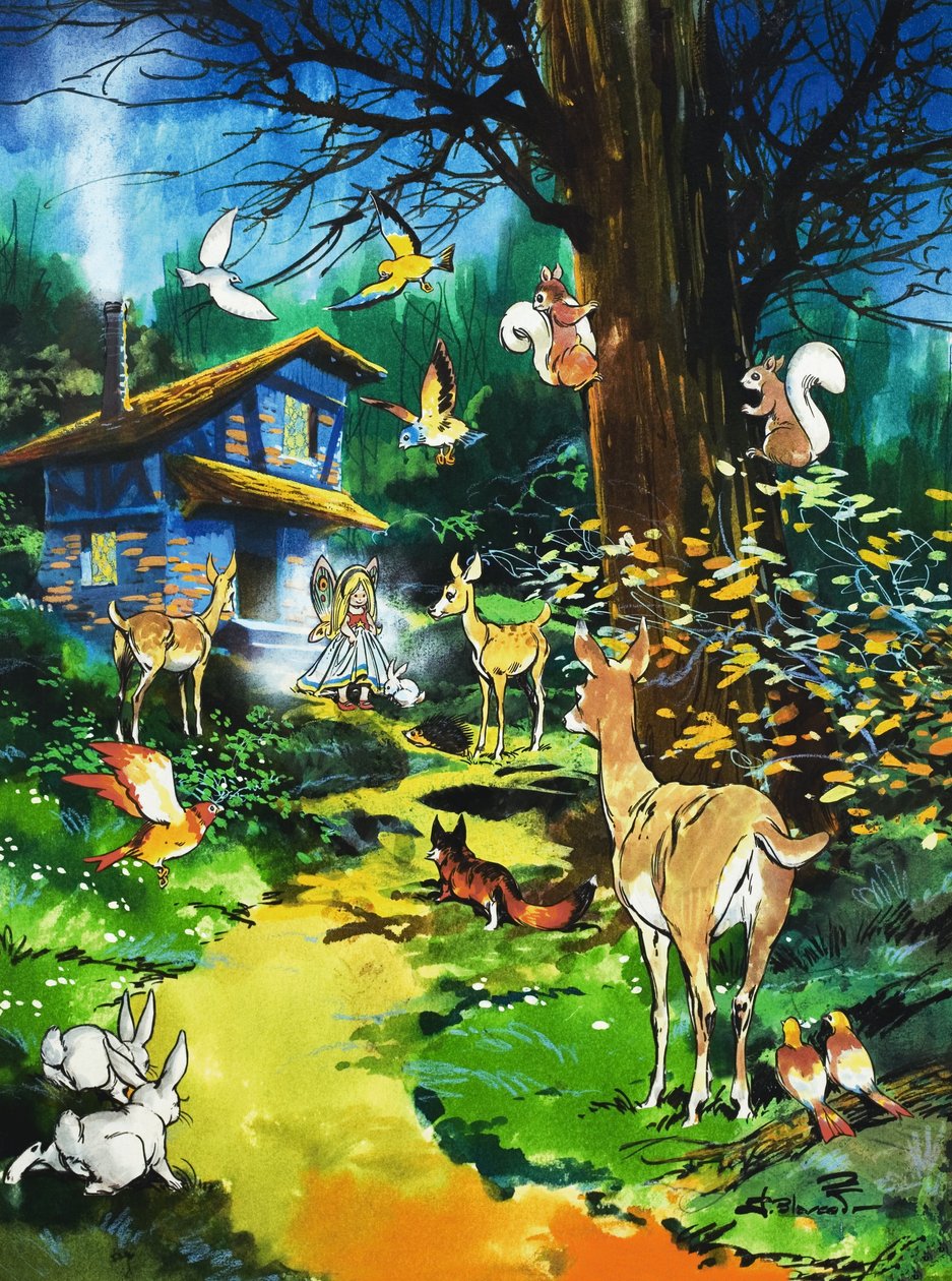 Los animales del bosque visitan una casa de hadas de Jesus Blasco