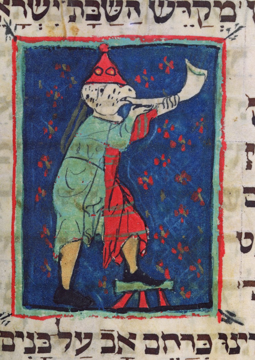 Tocando el cuerno para Rosh Hashaná y Yom Kipur, siglos XIII-XIV de Jewish School
