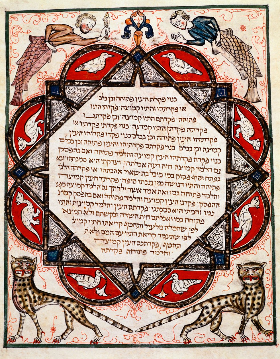 Página iluminada de la Biblia Cervara redactada en hebreo de Jewish School