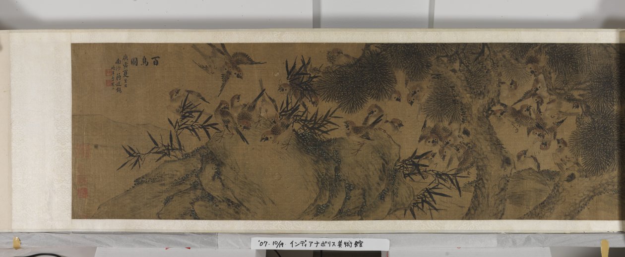 Cien pájaros (tinta y colores sobre seda) de Jiang (after) Tingxi