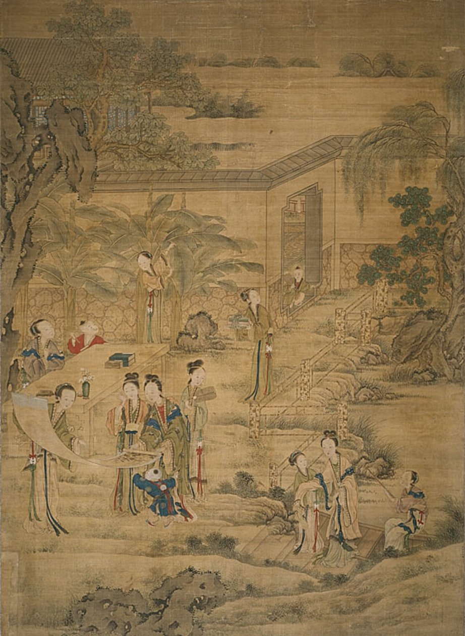 Mujeres viendo cuadros de Jiao Bingzhen