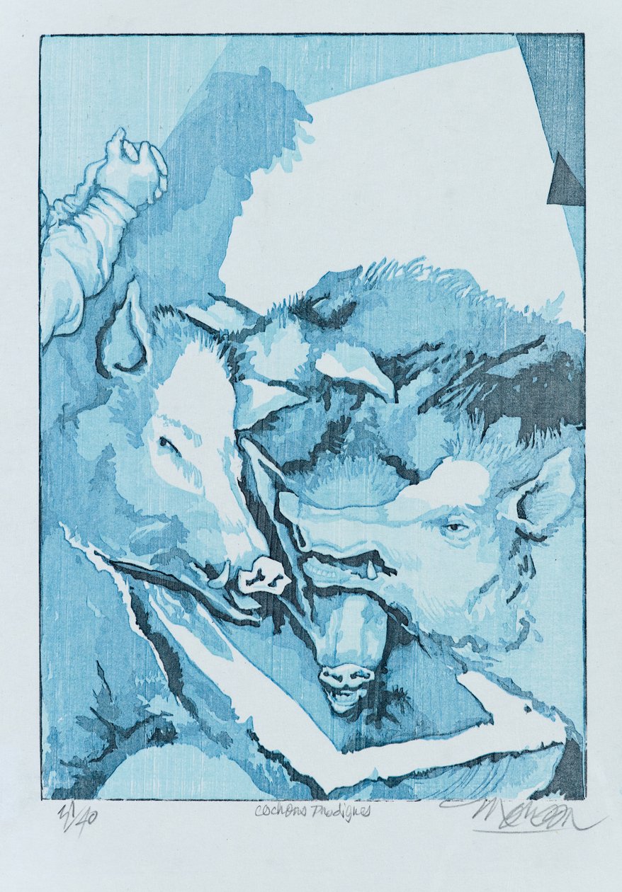 Cerdos pródigos, 2015 (xilografía) de Jim Monson