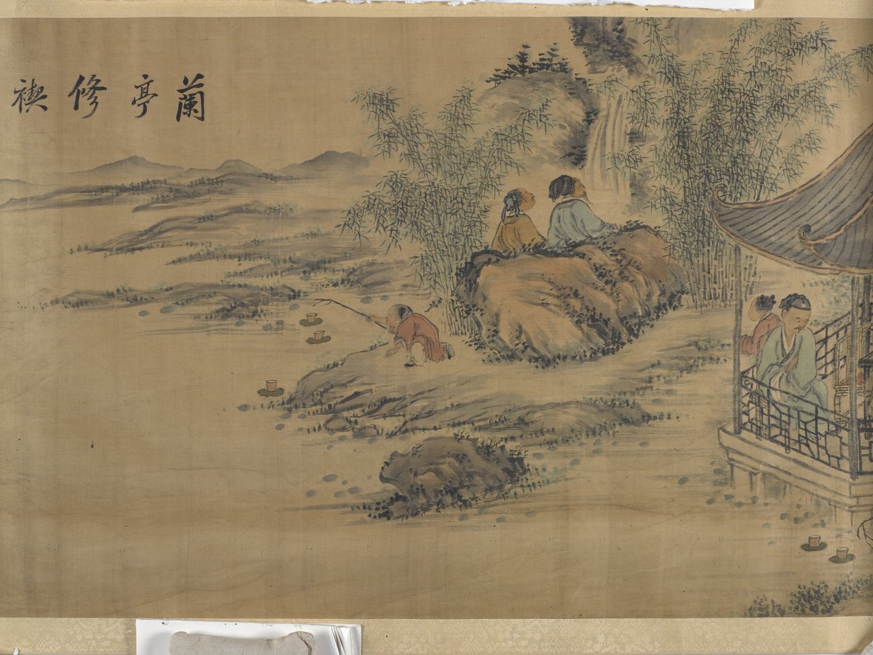 Gathering At The Lanting Orchid Pavilion (tinta y color sobre satén) de Jiuru Chen