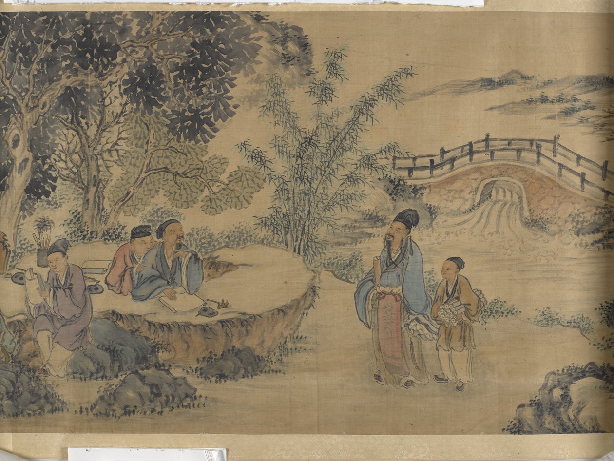Gathering At The Lanting Orchid Pavilion (tinta y color sobre satén) de Jiuru Chen