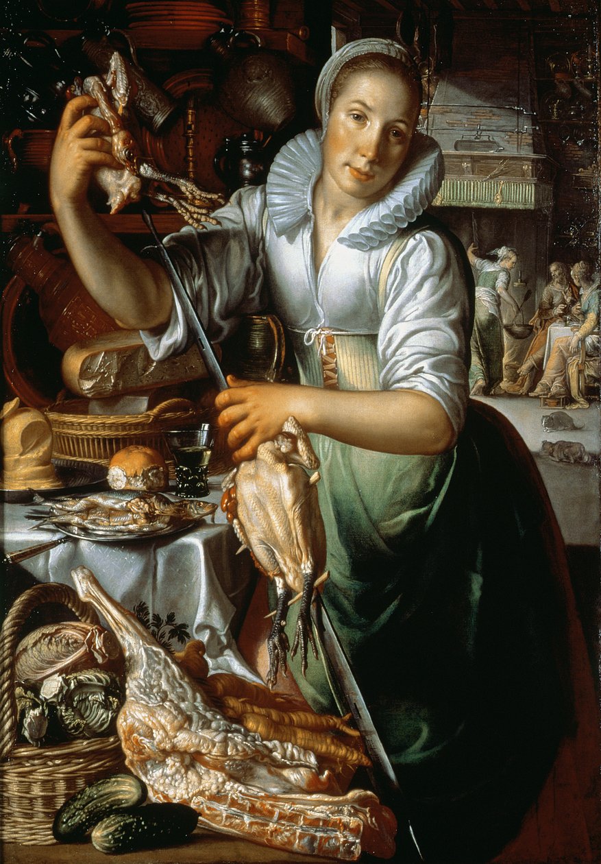 La criada de la cocina (con Cristo, María y Marta) c.1620-25 de Joachim Wtewael or Utewael