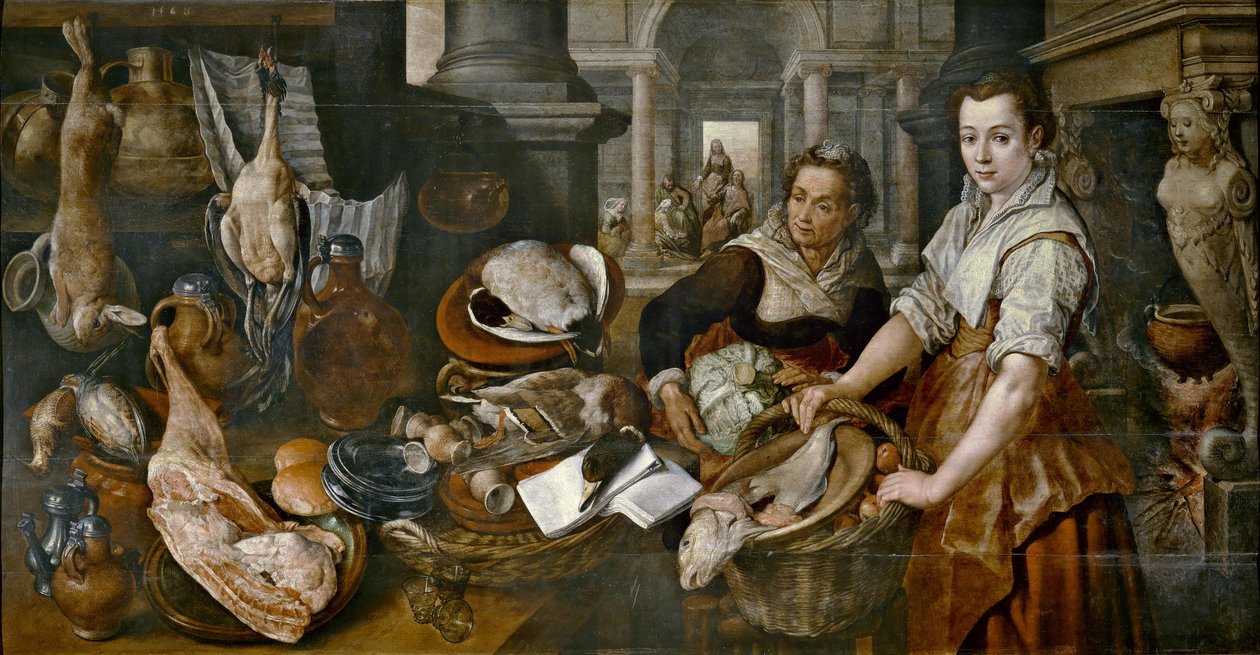 Español:  Cristo en casa de Marta y María Cristo en casa de Marta y María de Joachim Beuckelaer