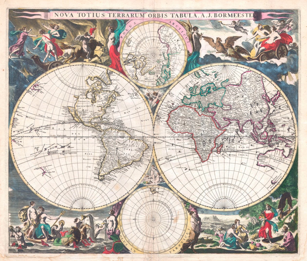 Mapa mundial de doble hemisferio antiguo de Joachim Bormeester