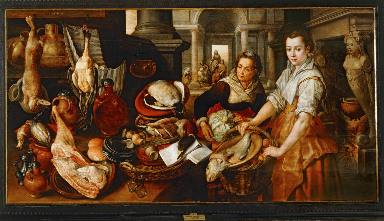 Jesucristo en casa de Marta y María ... (pintura sobre lienzo) de Joachim Bueckelaer
