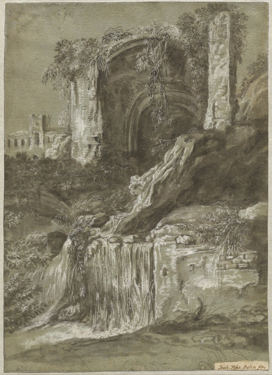 Una cascada con ruinas (reverso) | Joachim Franz Beich