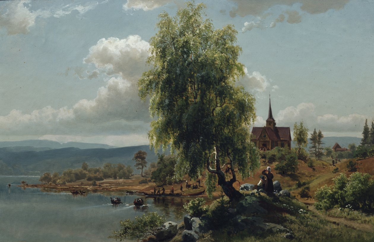 Iglesia en el fiordo (óleo sobre lienzo) de Joachim Frich