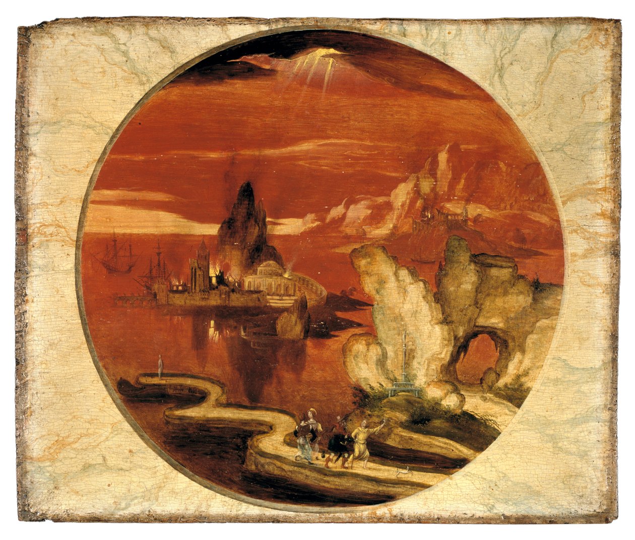 Sodoma y Gomorra en llamas (óleo sobre tabla) de Joachim Patenier