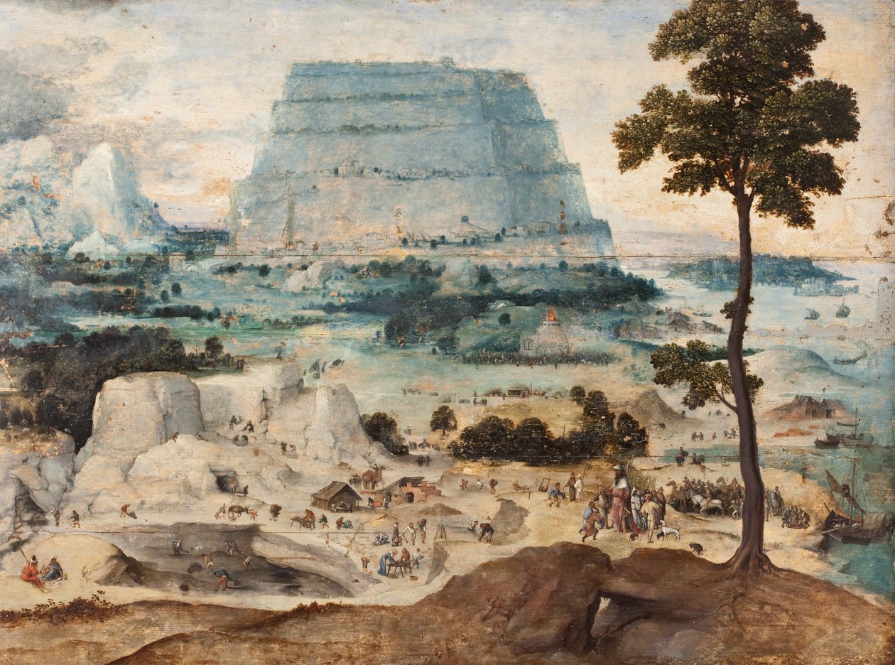 La construcción de la Torre de Babel, c.1550 (óleo sobre tabla) de Joachim Patinir