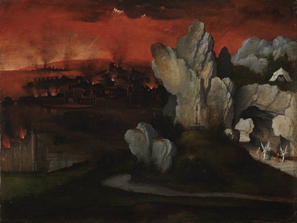 Paisaje con la destrucción de Sodoma y Gomorra, c.1520 (óleo sobre tabla) de Joachim Patinir