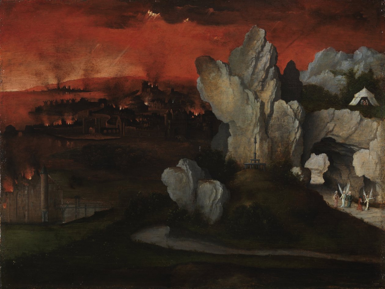 Paisaje con la Destrucción de Sodoma y Gomorra, c. 1520 de Joachim Patinir