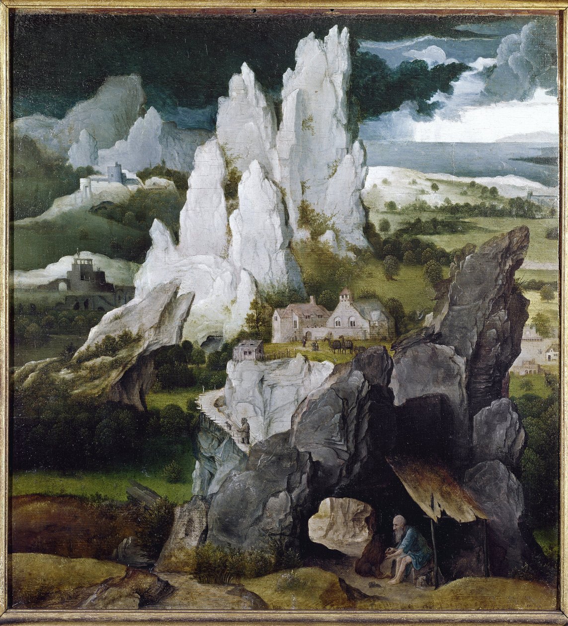 San Jerónimo en un paisaje rocoso de Joachim Patinir