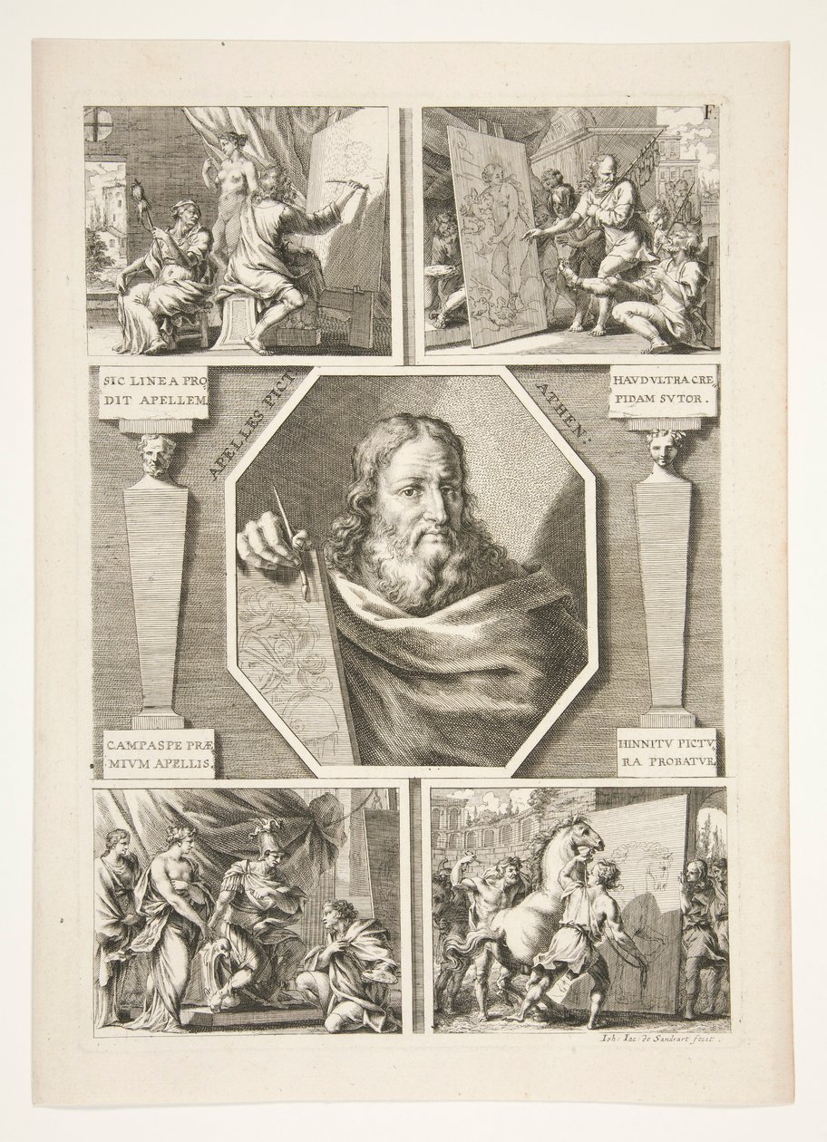 Retrato de Apeles y cuatro escenas de la vida de Apeles de Joachim von Sandrart