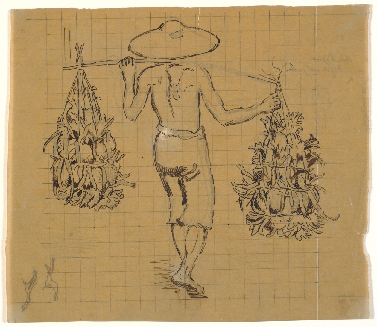 Javanés caminando con dos cargas en un yugo, visto desde atrás de Joakim Frederik Skovgaard