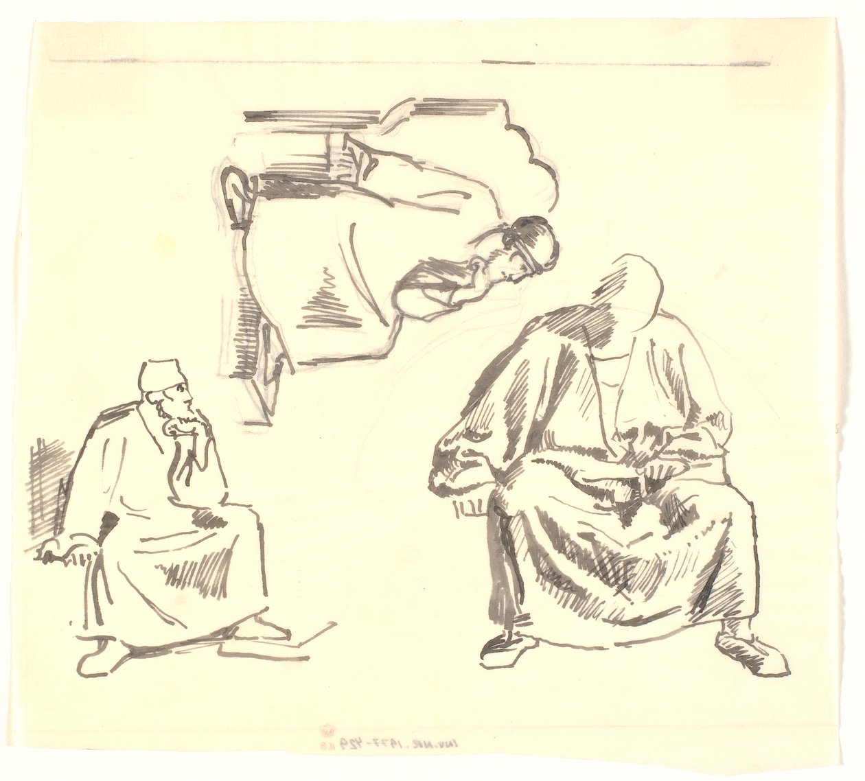 Tres estudios de un hombre barbudo sentado. Saúl de Joakim Frederik Skovgaard