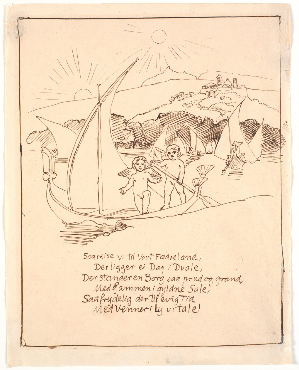 Boceto para la última ilustración con los niños ángeles en el bote de Joakim Frederik Skovgaard