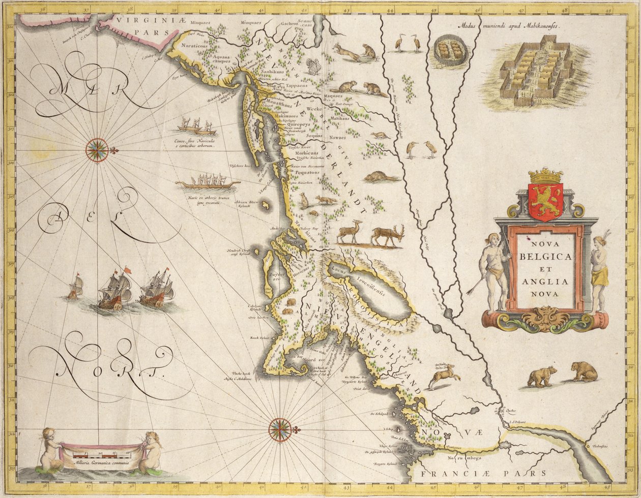 Mapa de Nueva Bélgica y Nueva Inglaterra, publicado en Ámsterdam c.1640 de Joan Blaeu