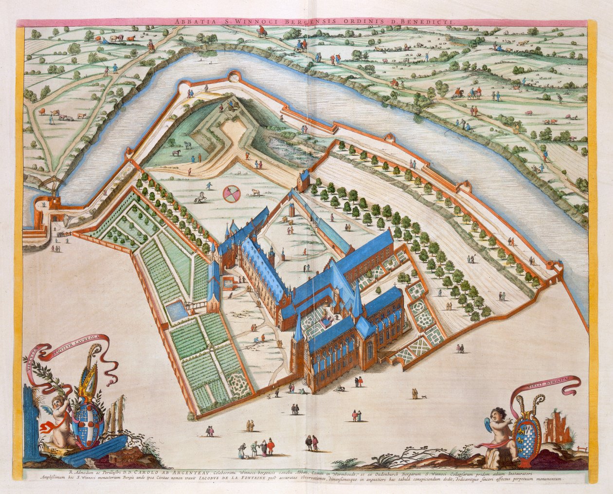 La Abadía Benedictina de San Winnock, Bergen, Países Bajos, 1649 de Joan Blaeu