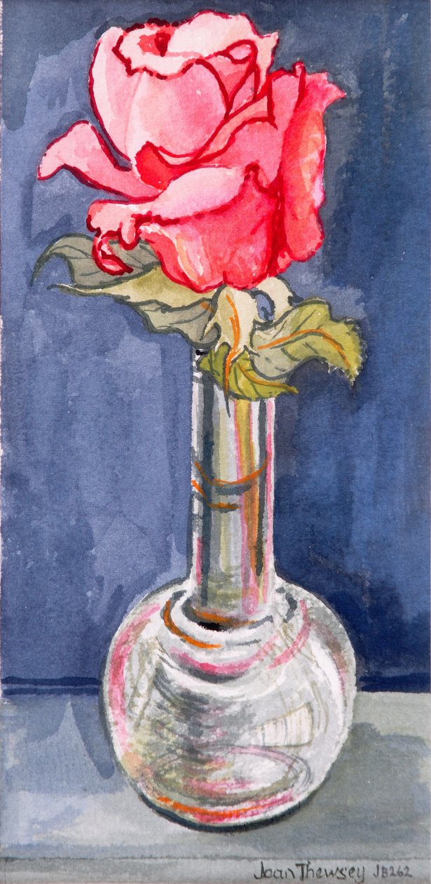 Rosa rosa en un jarrón, 2000 de Joan Thewsey