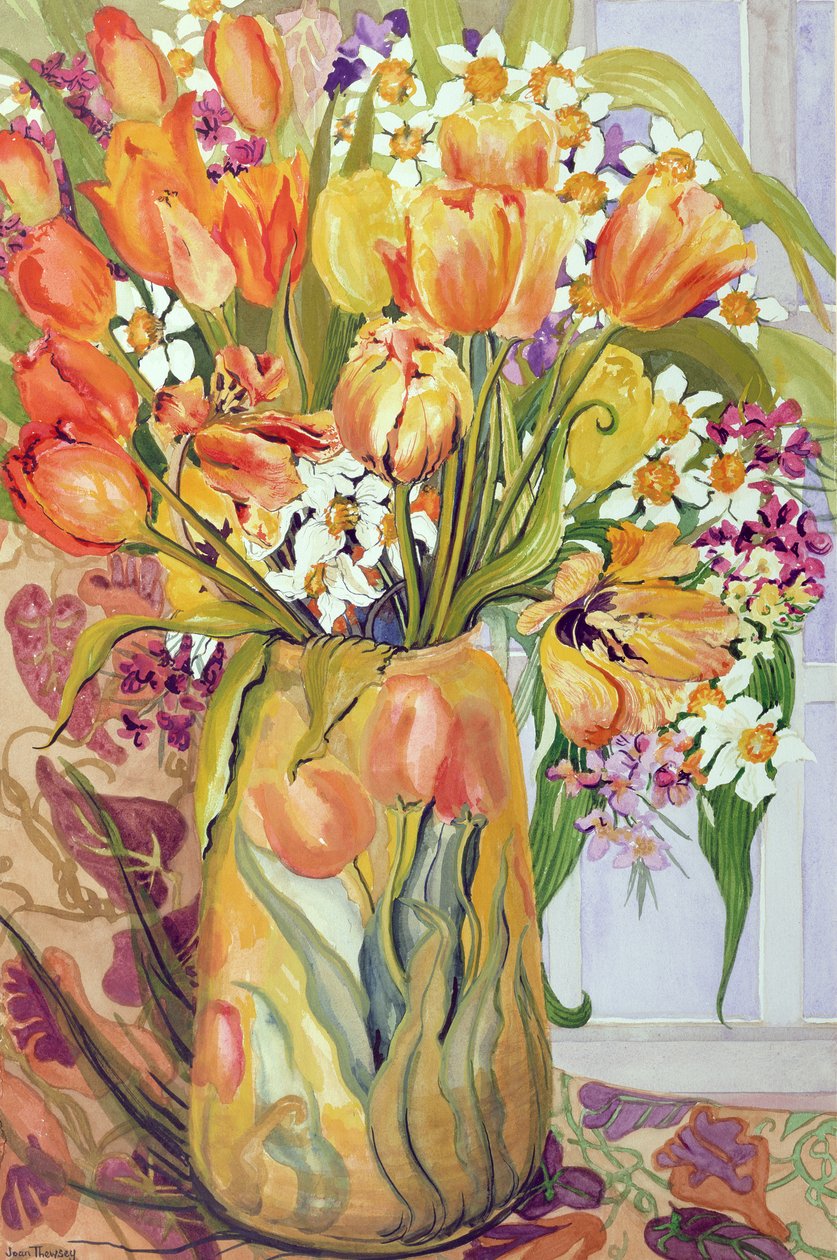 Tulipanes y narcisos en un jarrón Art Nouveau de Joan Thewsey