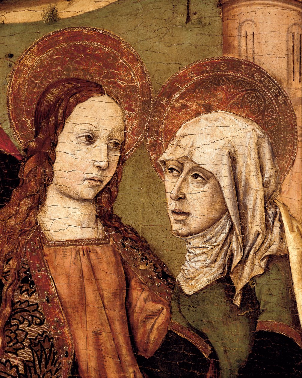 Retablo de la Visitación, La Virgen encuentra a Isabel, detalle, c. 1488-1516 (temple sobre madera) de Joan Barcelo