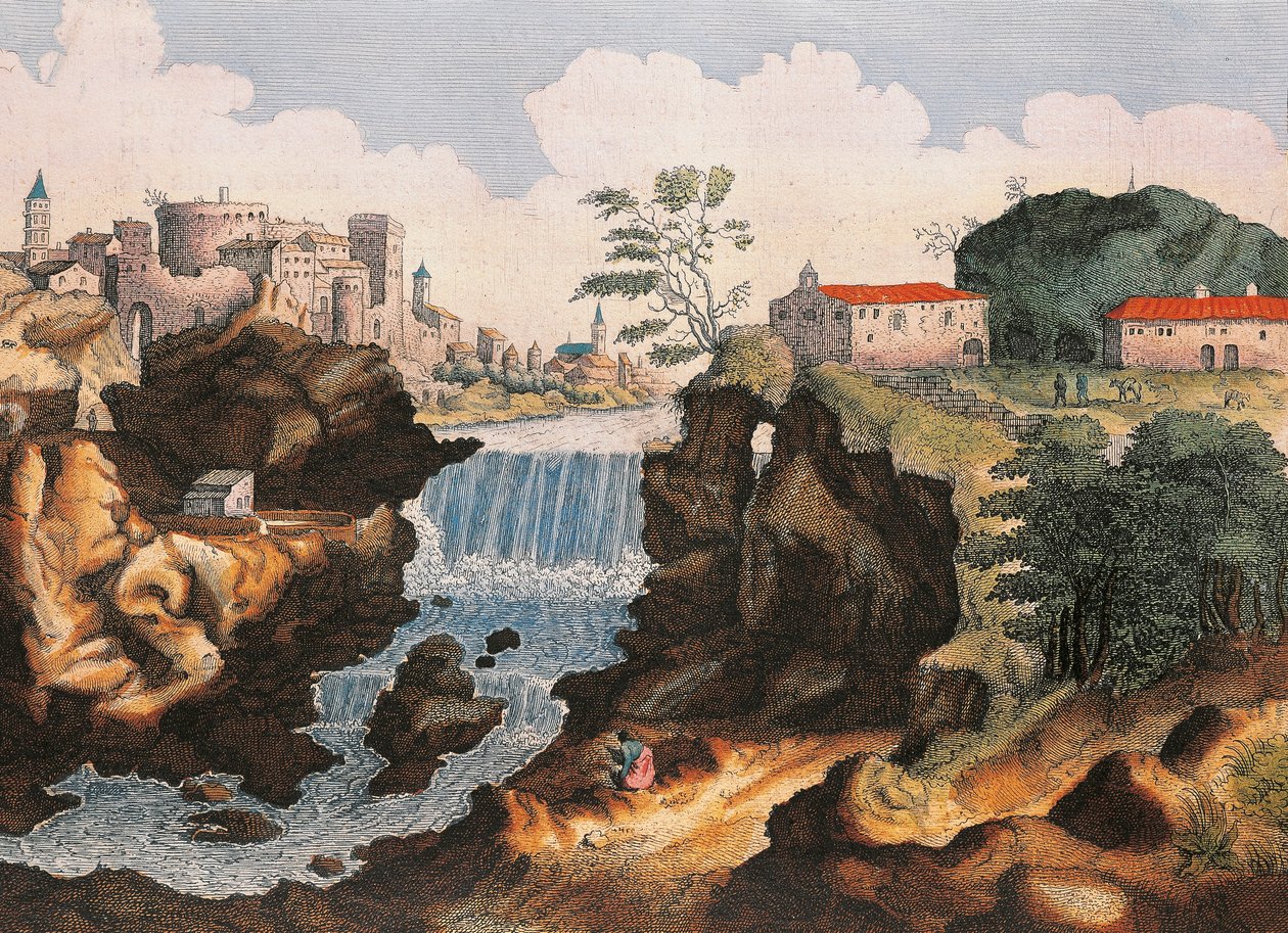 Cascada de Aniene en Tivoli (Roma), de Civitatis Admirandorum Italiae, por Joan Blaeu de Joan Blaeu