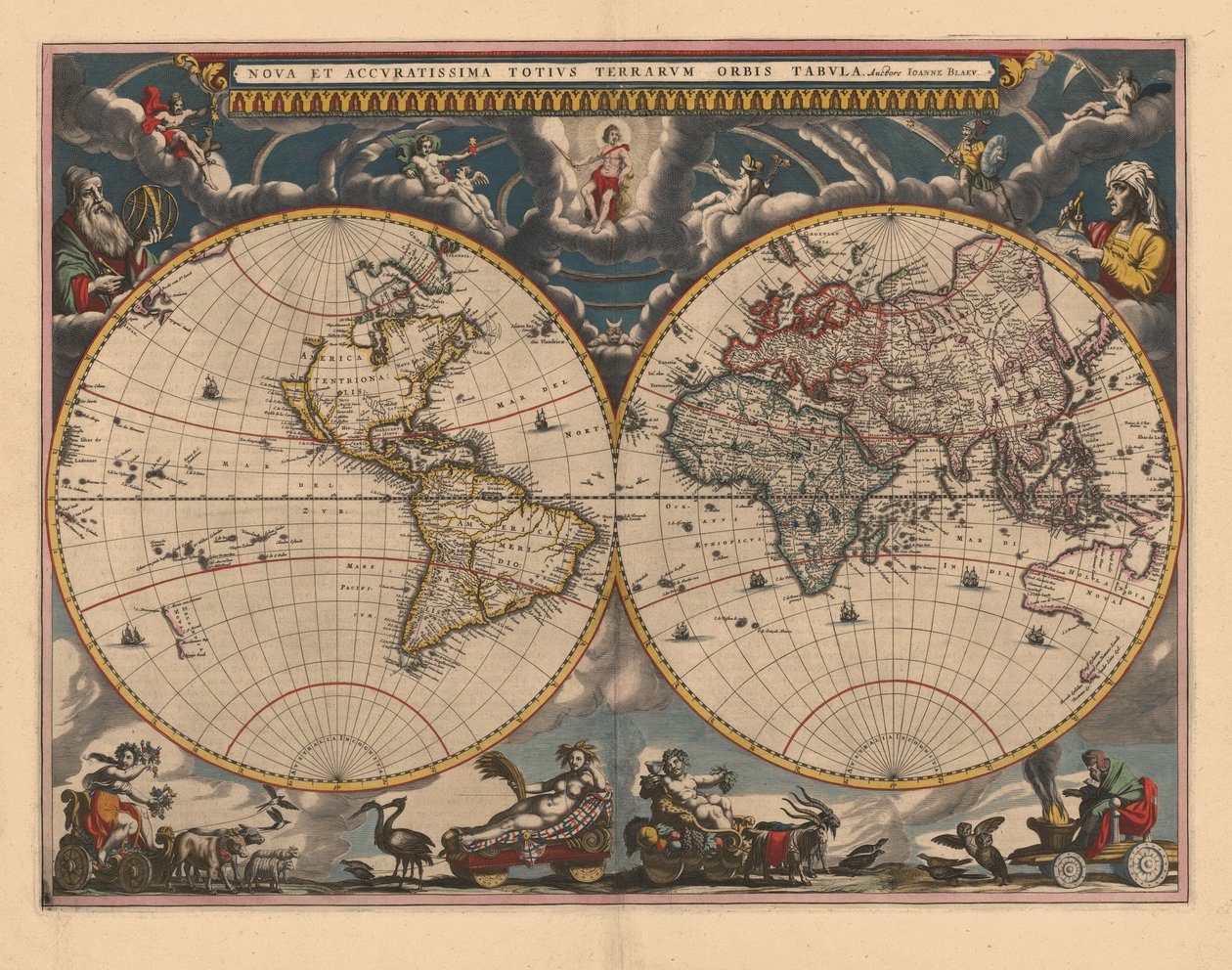 Mapa de doble hemisferio del Mundo, 1662 de Joan Blaeu