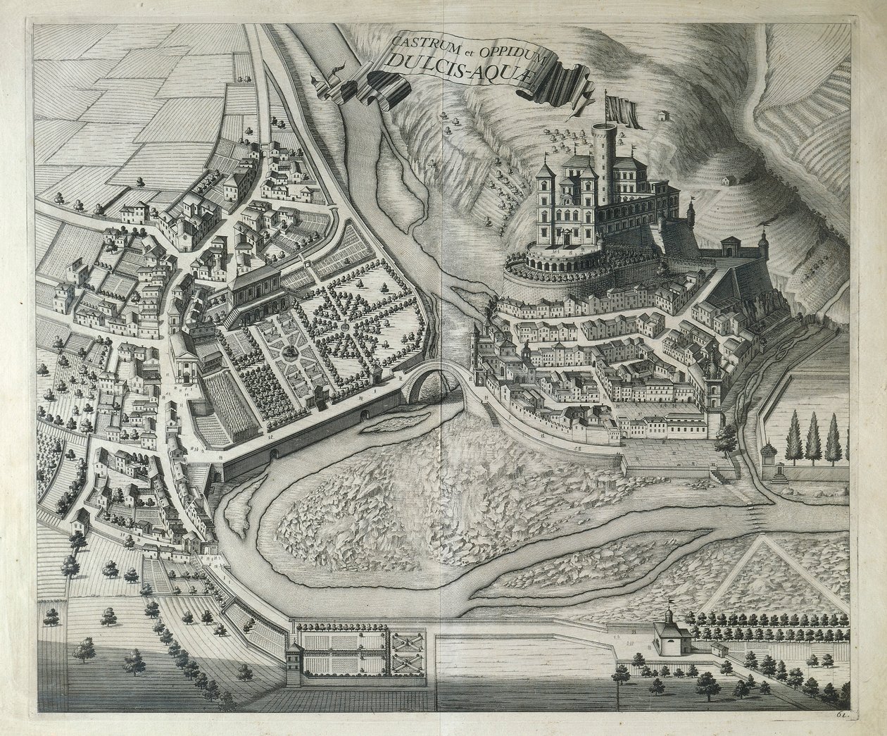 Italia, Dolceacqua, El pueblo de Dolceacqua (Imperia) de Theatrum Regiae Celsitudinis Sabaudiae por Joan Blaeu, Ámsterdam de Joan Blaeu