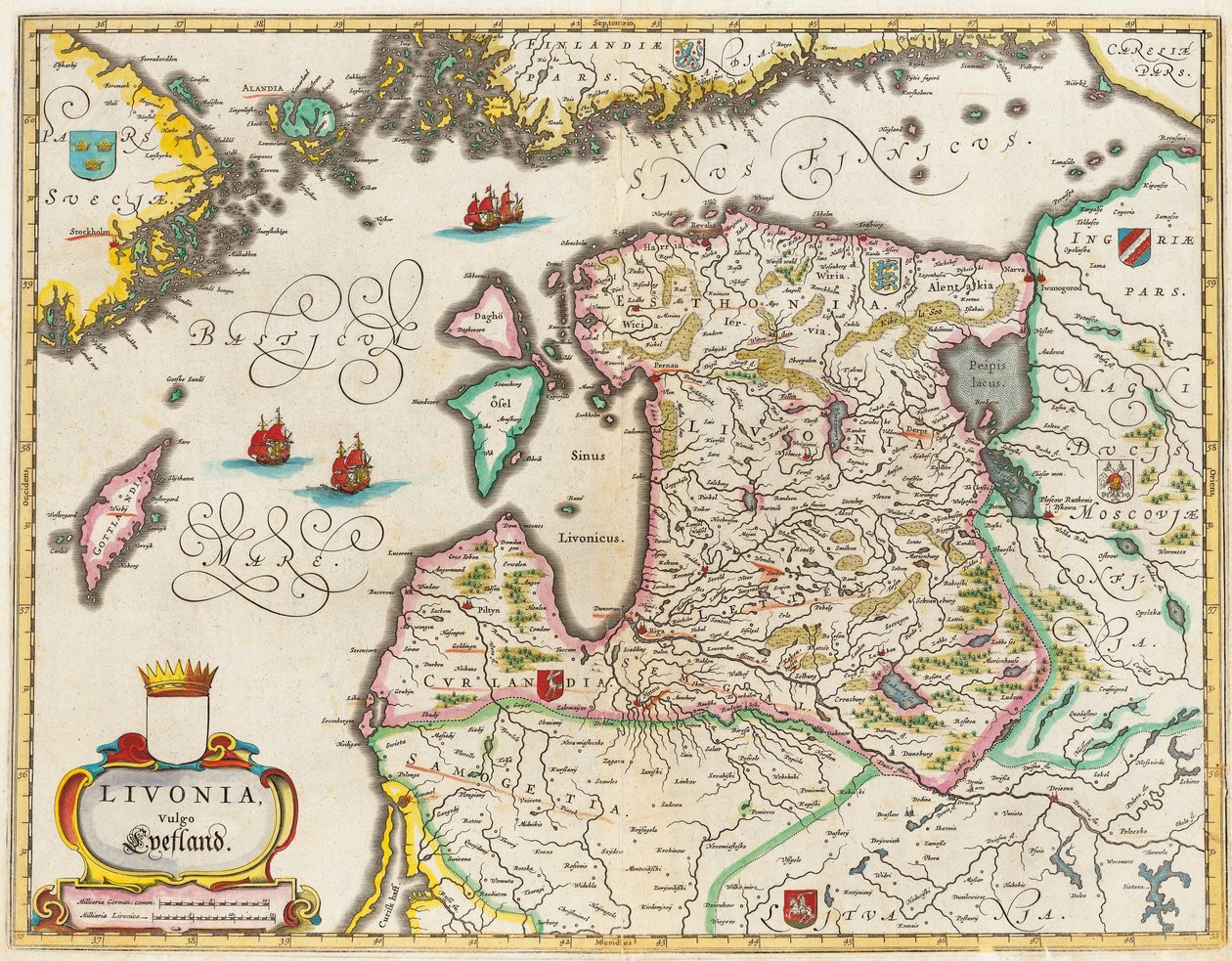 Mapa de Livonia, Vulgo Lyefland, Atlas Maior de Joan Blaeu