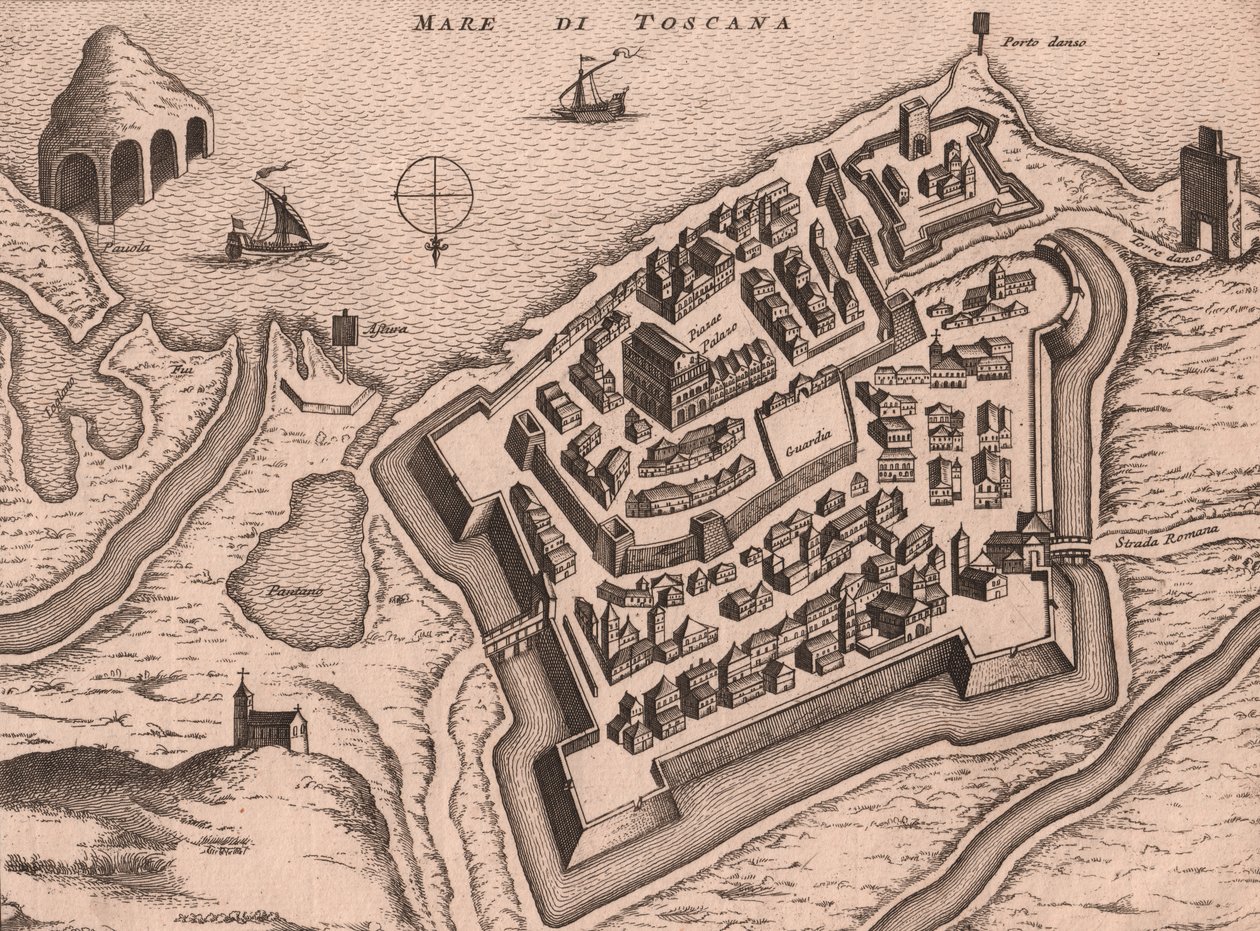 Mapa de Nettuno, Lacio, Italia, grabado en cobre, ca 248x198 cm de Joan Blaeu