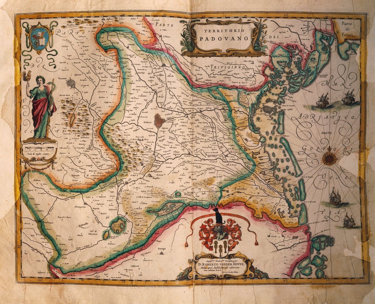 Mapa del dominio de Padua de Theatrum civitatum et admirandorum Italiae, por Joan Blaeu, grabado de Joan Blaeu