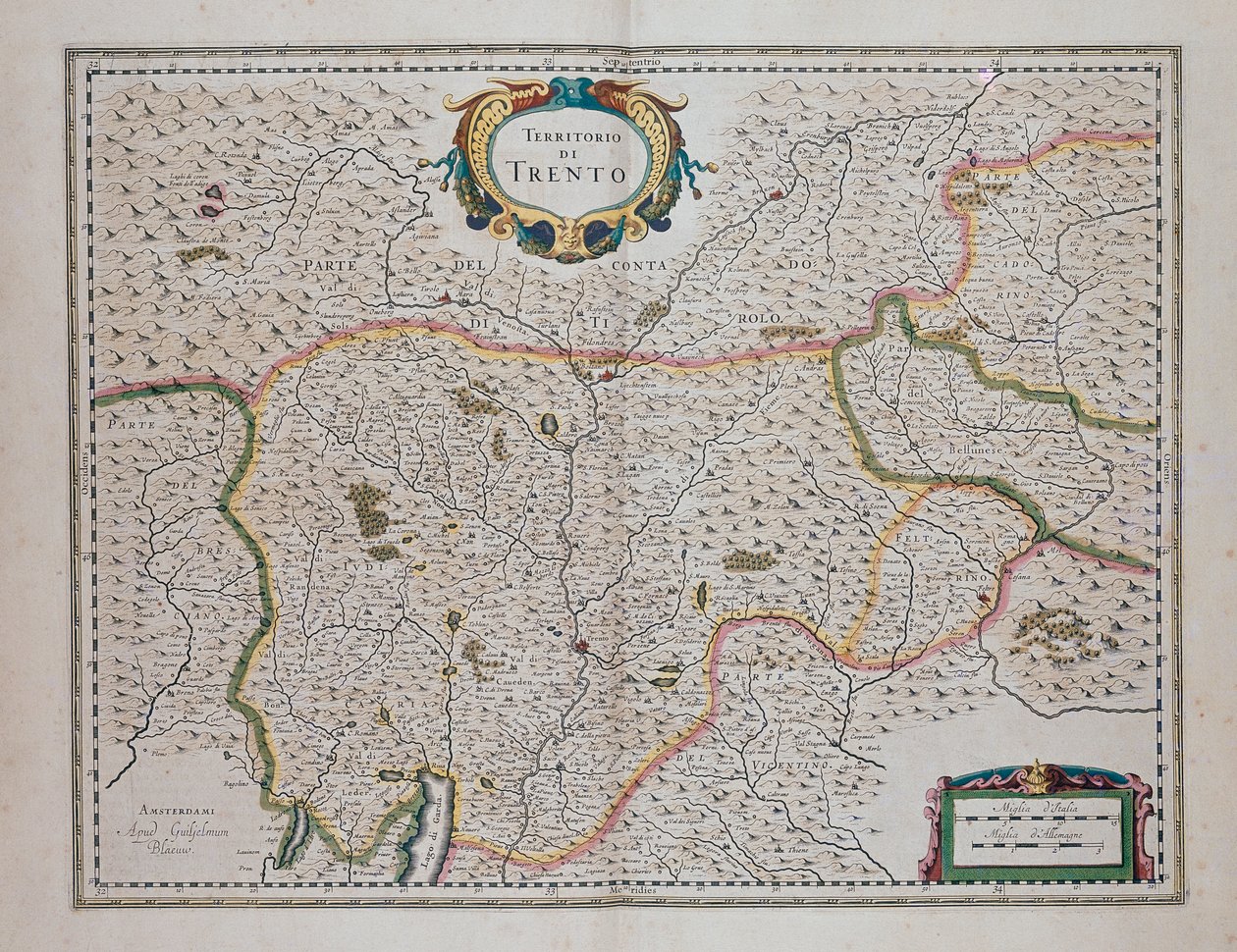 Área de Trento, del Teatro del Mundo, o Nuevo Atlas de Mapas y Representaciones de Todas las Regiones por Joan Blaeu, Italia de Joan Blaeu