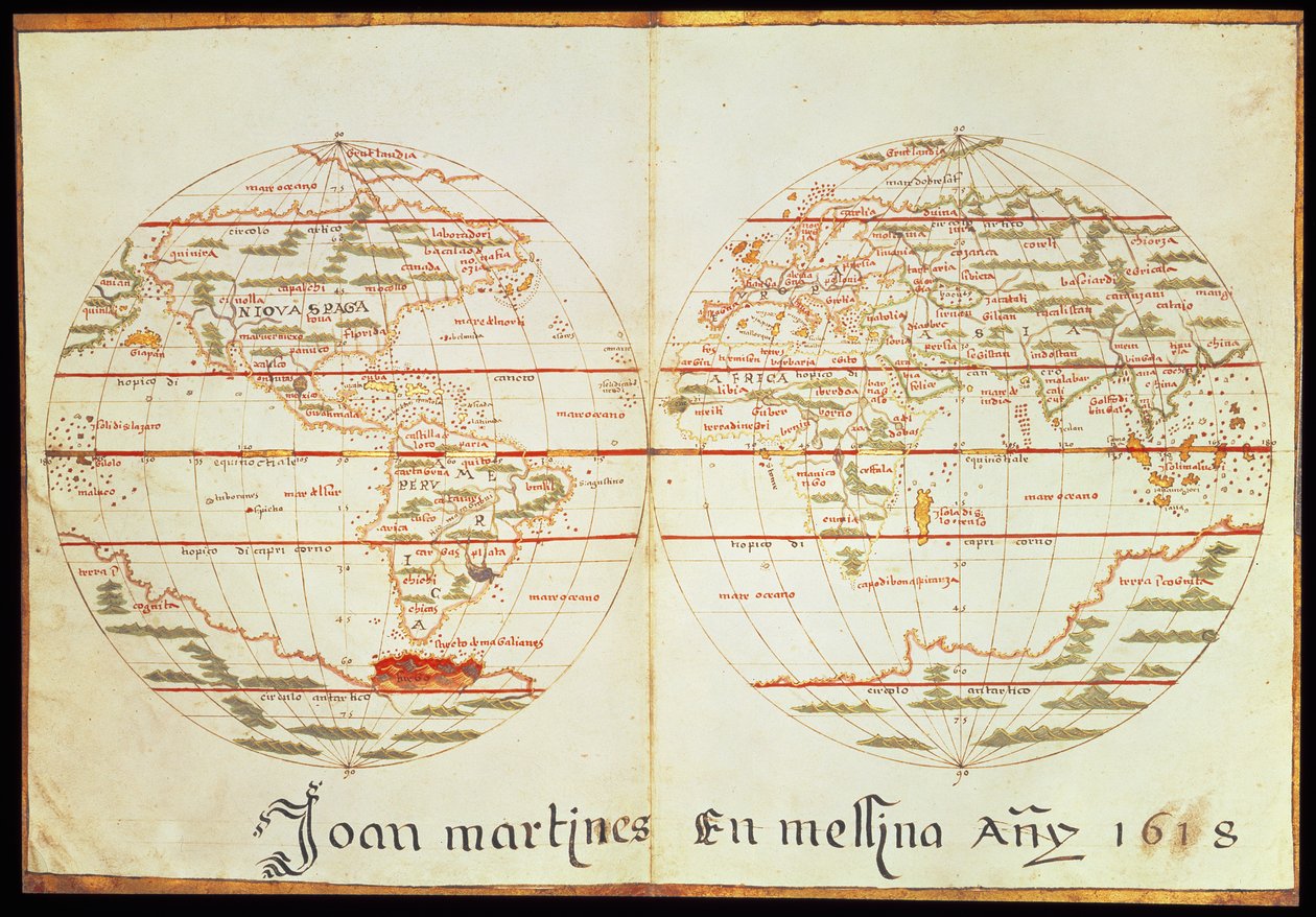 Mapa del mundo (pluma y tinta sobre papel) de Joan Martines